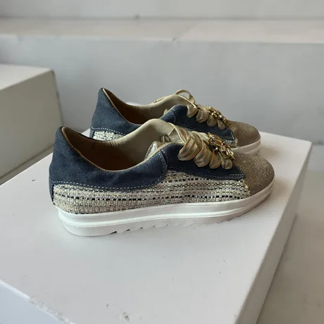 SNEAKERS - SILVER SPARKLE WITH NAVY LEATHER — view 2