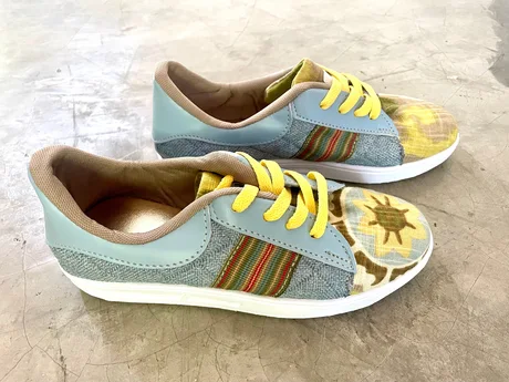 SNEAKERS - PALE BLUE AND CHARTREUSE - SIZE 37 — view 2