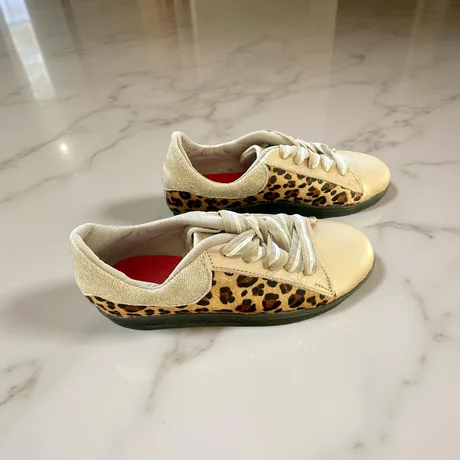 SNEAKERS -  GOLD AND LEOPARD PRINT LEATHER - SIZE 38 — view 2