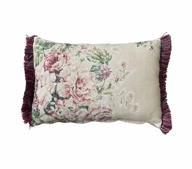 SCATTER CUSHIONS -SOFT ROSE FLORAL COTTON WITH FRINGEING