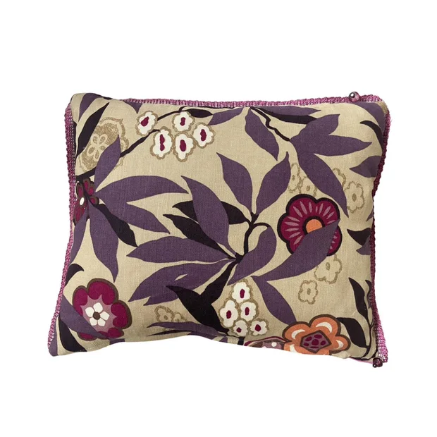 SCATTER CUSHIONS - PLUM FLORAL WITH BEADED FRINGE