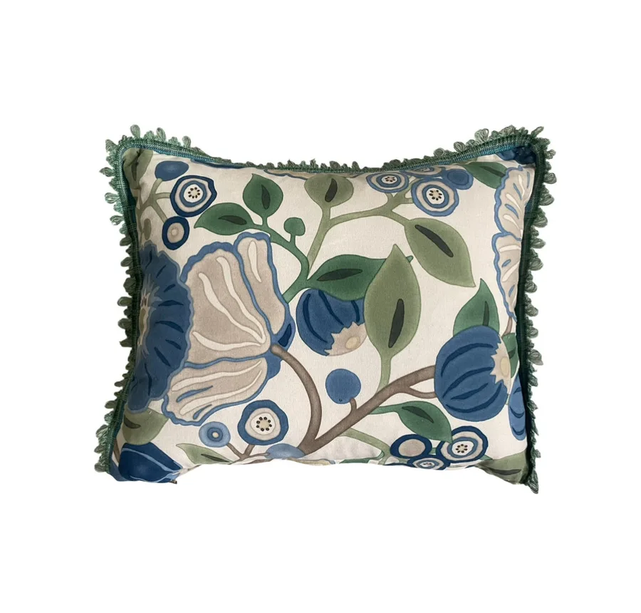 SCATTER CUSHIONS - GREEN AND BLUE FLORAL COTTON