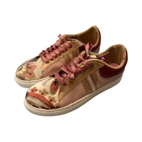 SNEAKERS -  PINK LEATHER WITH FLORAL VELVET - SIZE 39 — view 2