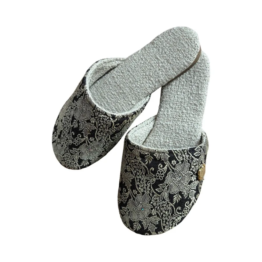 BLACK & CREAM BABOUCHE MULES - SIZE 6