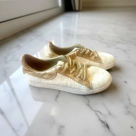 SNEAKERS - CHAMPAGNE SPARKLE AND PALE GOLD LEATHER SIZE 40 — view 2