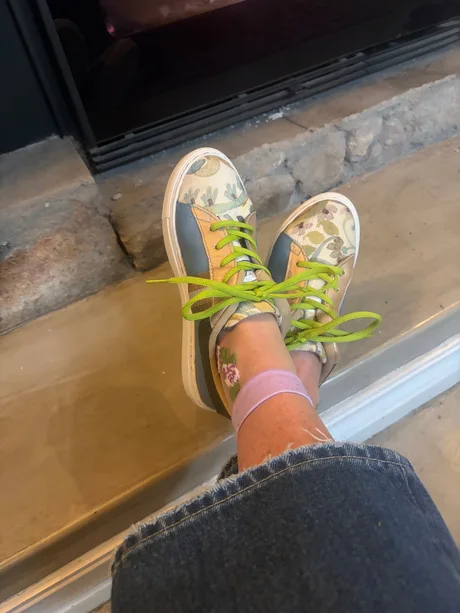 SNEAKERS -  BLUE LEATHER WITH FLORAL VELVET - SIZE 38 — view 3