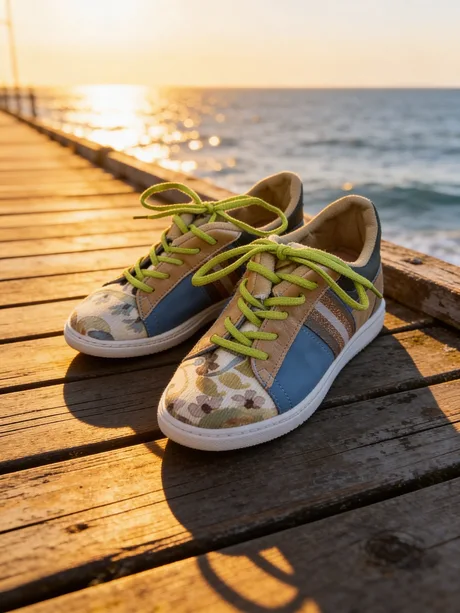 SNEAKERS -  BLUE LEATHER WITH FLORAL VELVET - SIZE 38 — view 2