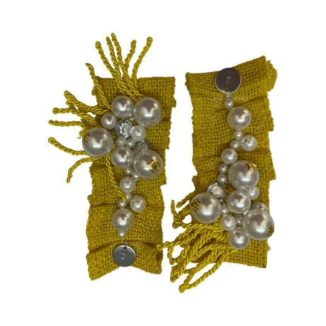 SANDALS - GREEN AND YELLOW LEATHER CRISS CROSS SLIDES WITH DETACHABLE EMBELLISHMENTS — view 3