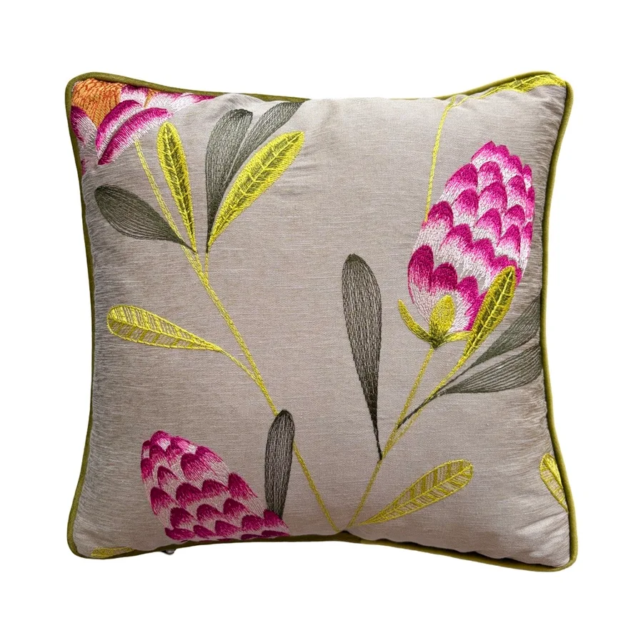 Scatter Cushions - embroidered pink and lime green floral
